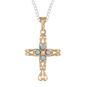 A custom bronze cross pendant necklace for men and women, western-inspired design. featuring bronze filgrane and zirconia stones